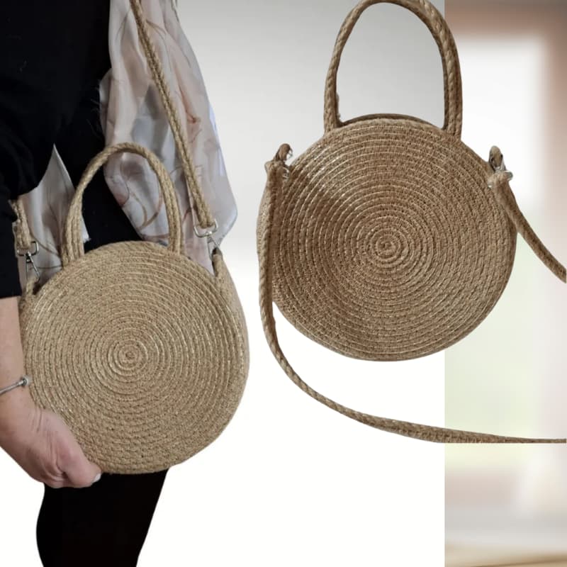 Round Women’s Straw Hand and Shoulder Bag – Midi Size
