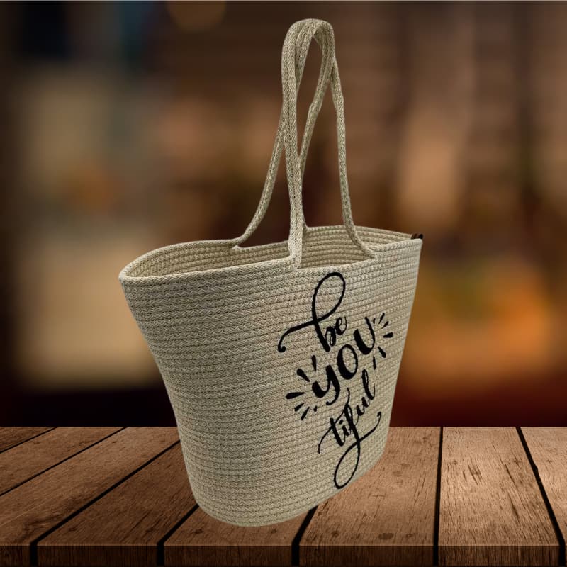 حقيبة شاطئ صيفية من القش بتصميم مطبوع - حقيبة يد وكتف نسائية