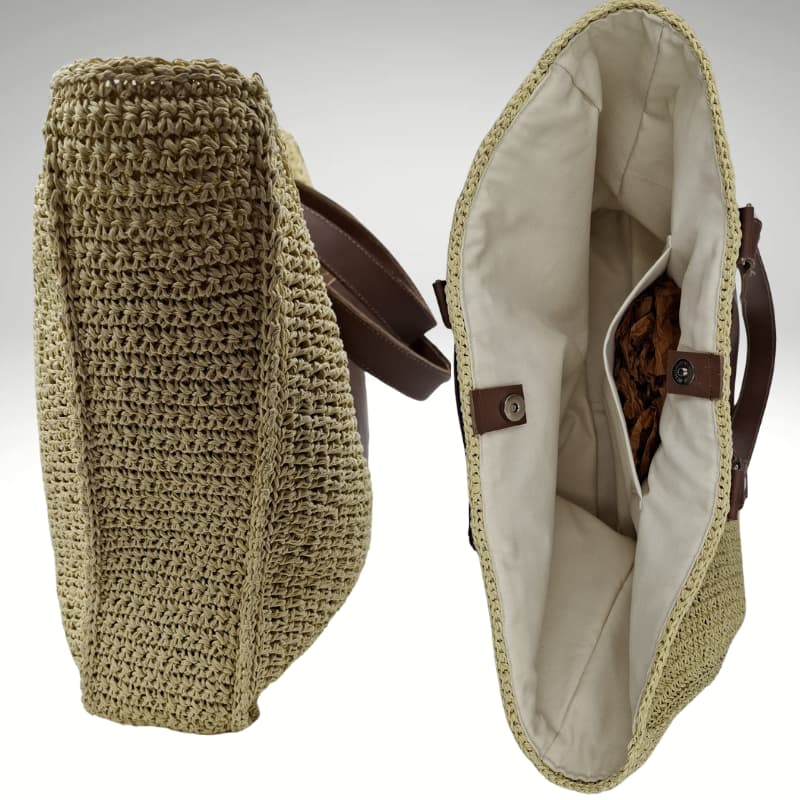 NVsisters Summer Straw Shoulder Bag with Genuine Leather Details