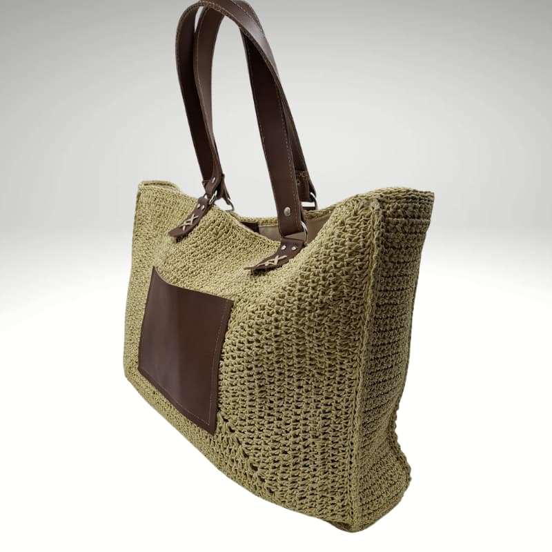 NVsisters Summer Straw Shoulder Bag with Genuine Leather Details