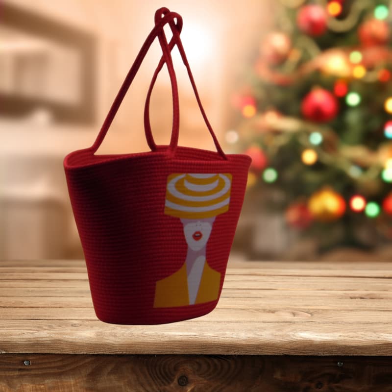 حقيبة شاطئ من القش الأحمر بتصميم مطبوع - حقيبة يد وكتف نسائية