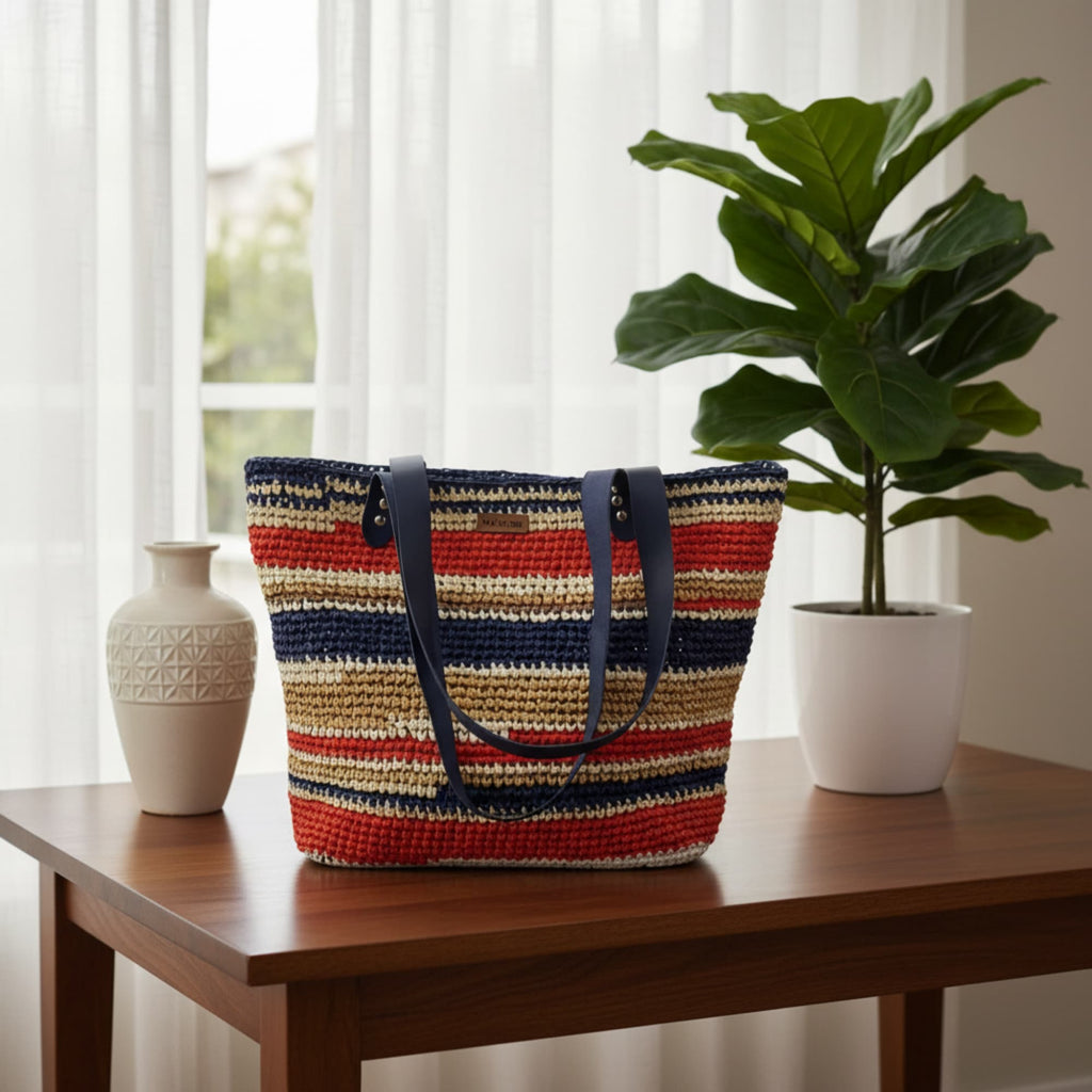 NVsisters Summer Straw & Raffia Shoulder Bag with Genuine Leather Details