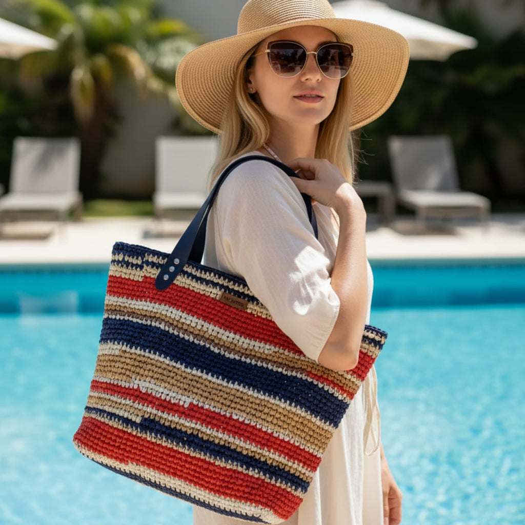 NVsisters Summer Straw & Raffia Shoulder Bag with Genuine Leather Details