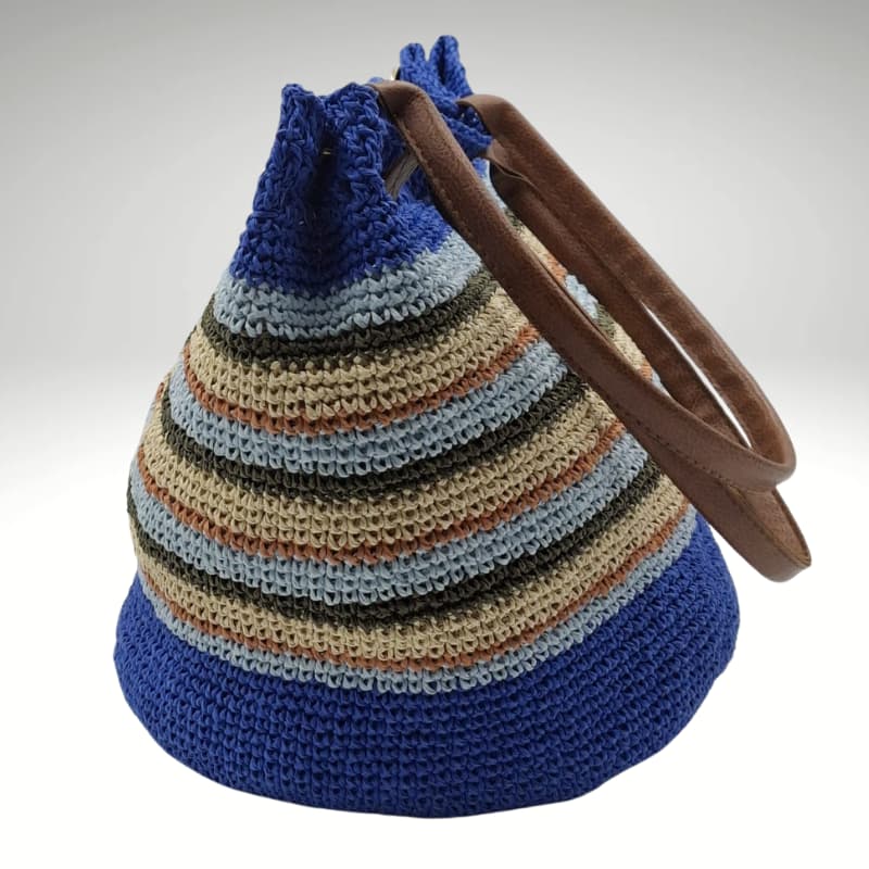 حقيبة كتف صيفية مخططة من القش من NVsisters Marina Blue