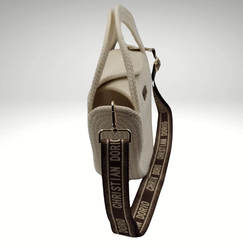 حقيبة يد وكتف دائرية بلون كريمي فاتح من NVisters بمقبض بني