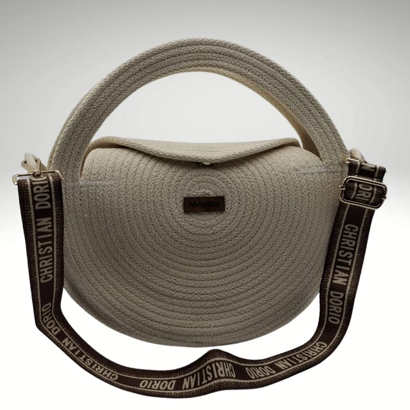 حقيبة يد وكتف دائرية بلون كريمي فاتح من NVisters بمقبض بني