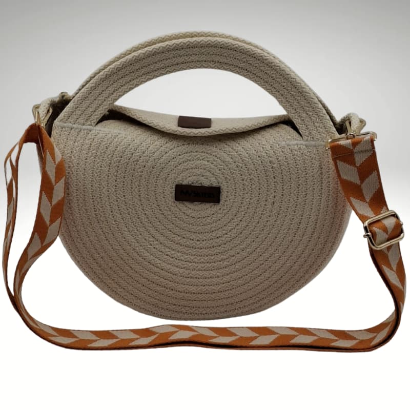 NVsisters Round Light Cream Mini Hand and Shoulder Summer Bag with Orange Handle