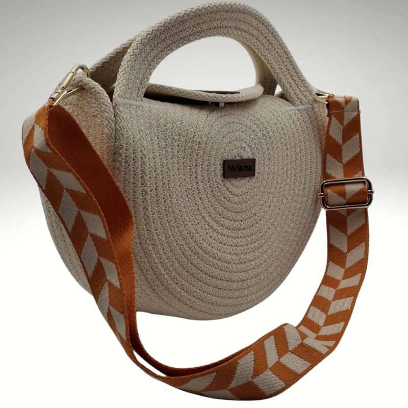 NVsisters Round Light Cream Mini Hand and Shoulder Summer Bag with Orange Handle