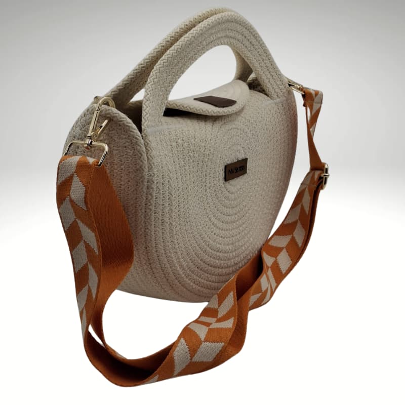 NVsisters Round Light Cream Mini Hand and Shoulder Summer Bag with Orange Handle